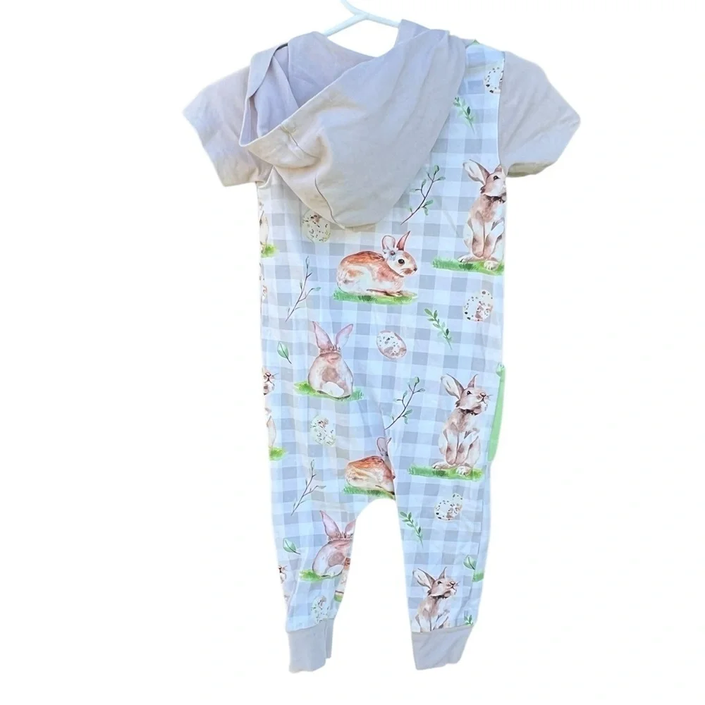 Rags to Raches Bunny Check One Piece Romper 6-12 Mos GUC
